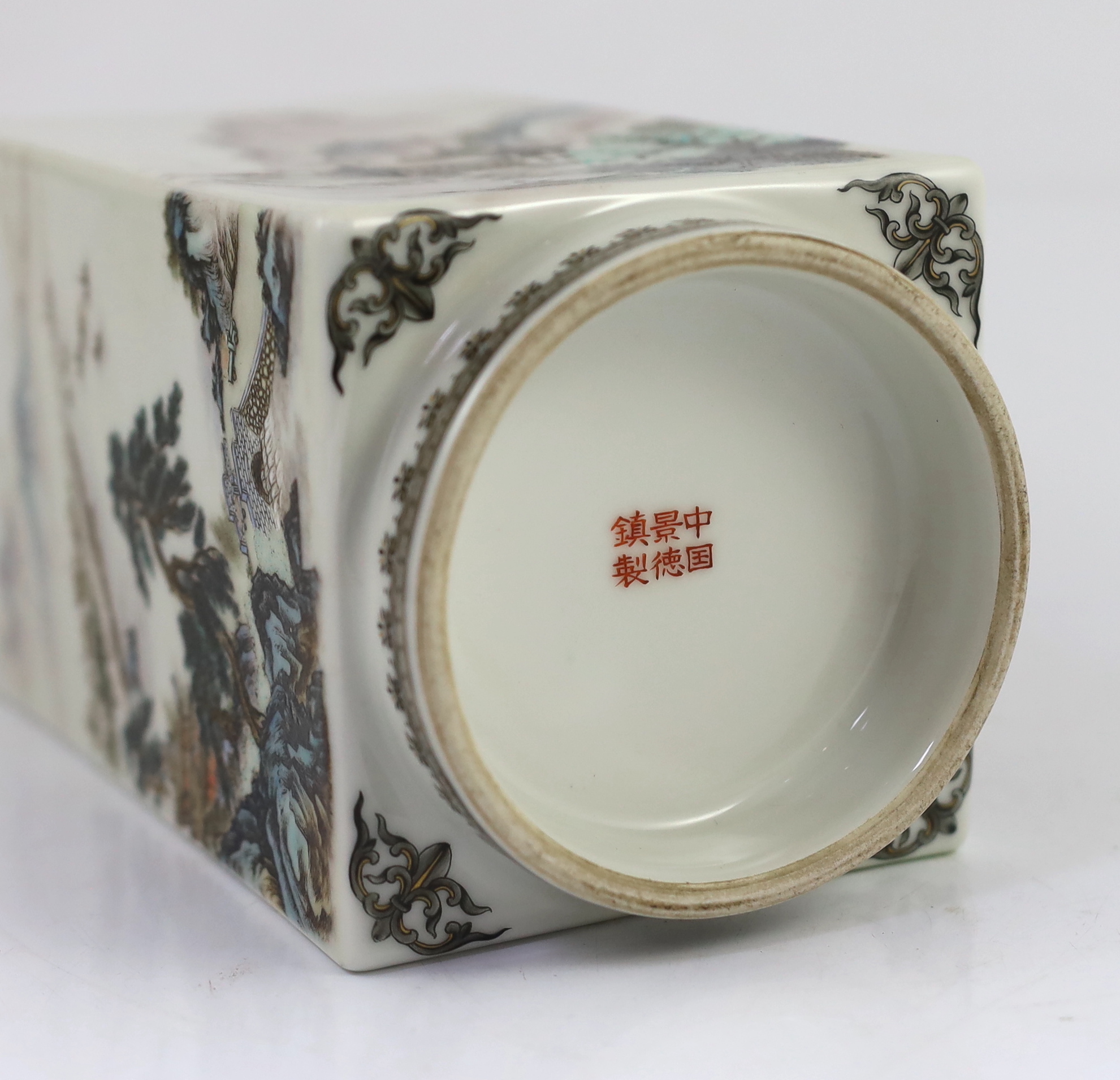 A Chinese enamelled porcelain ‘cong’ vase, mid 20th century, Jingdezhen mark